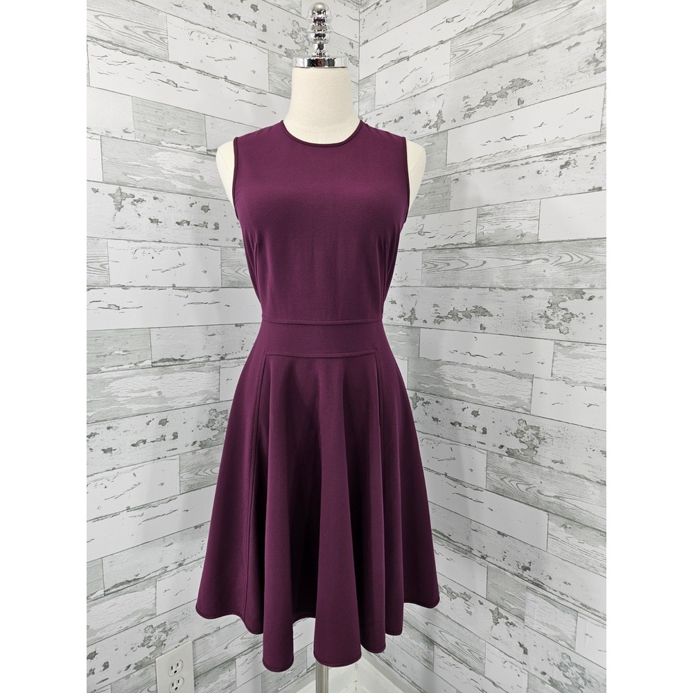 Rebecca Taylor Plum Purple Sleeveless Fit and Flare Dress Silk Trim Size 0